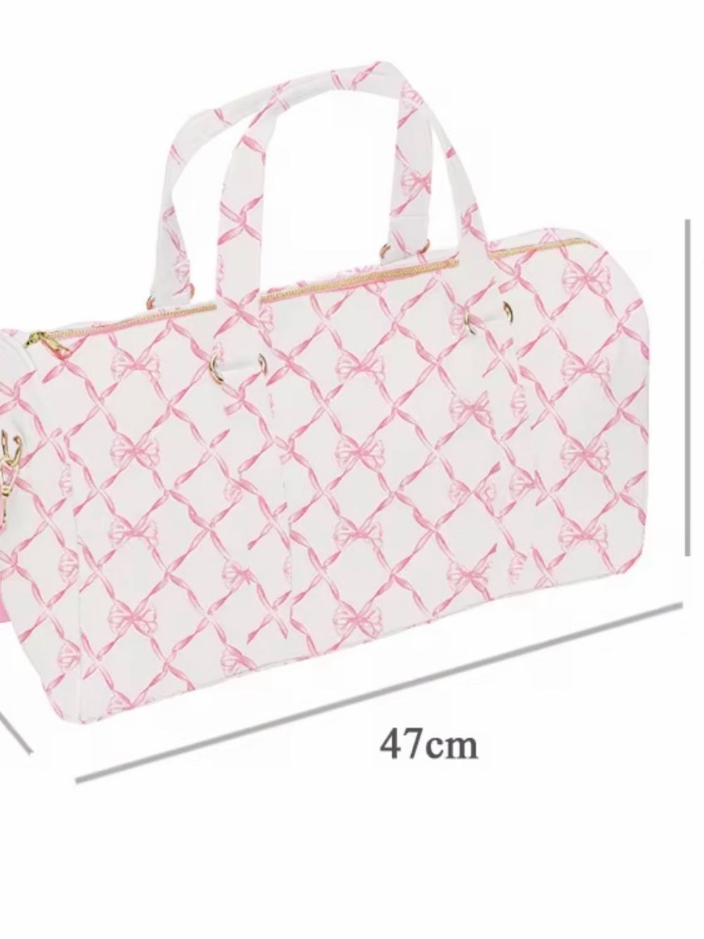 Pink Patterned Travel Duffel Bag with Shoulder Strap - Picture 3 of 3